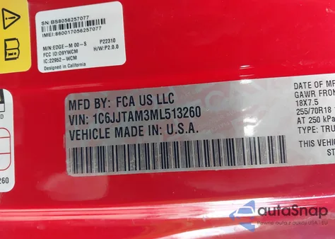 2021 Jeep Gladiator 80Th Anniversary 4X4 из США, поврежденный, VIN 1C6JJTAM3ML513260